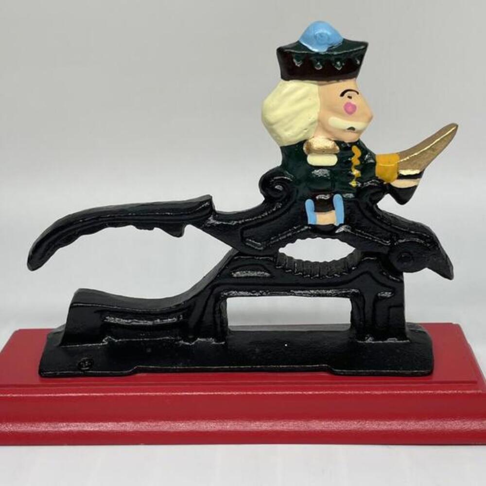 Cast Iron Nut Cracker on Wood Stand Revolutionary War Soldier Vintage